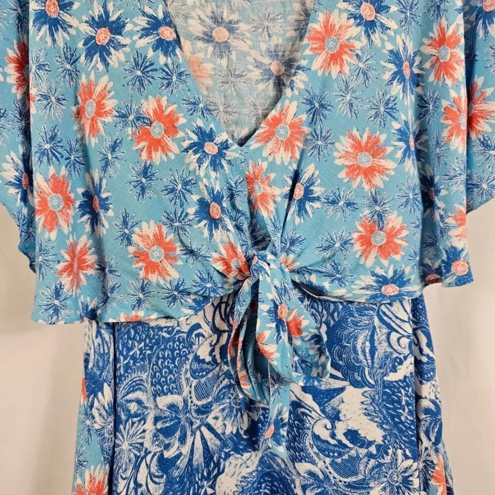 Free People Dark Star Cutout Dress in Blue Floral - Size S